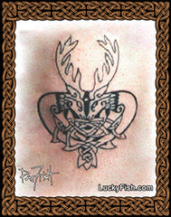 Dueling Stags Celtic Tattoo Design with LuckyFish branding deer tattoo