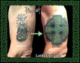 tattoo cover-up Celtic cross over the top of old USMC tattoo