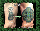 USmC tattoo covered with Celtic cross