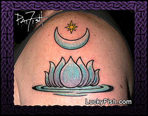 Floating Lotus Moon Tattoo Design