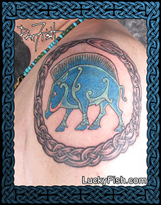 Boar Tattoo Design with Oroboros Dragon