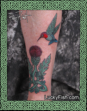 Regal Visit Celtic Hummingbird & Thistle Tattoo Design