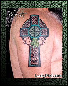 Shamrock Cladddagh Cross Celtic Tattoo Design