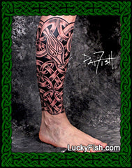 Celtic Dragon Serpent Leg Tattoo Design knots leg sleeve LuckyFish branding
