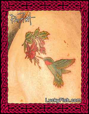 Hummingbird Tattoo with Fuschia Design
