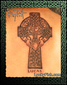 Celtic Claddagh Cross Tree of Life Tattoo Design