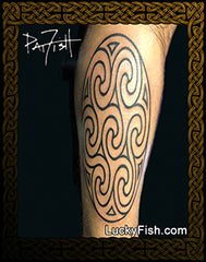 Seven Spiral Shield Pictish tattoo design with luckyfish.com branding