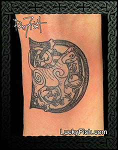 Medieval Cat Tattoo with Initial D Design
