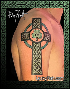 Irish Cross Tattoo Design with Customizable Initial