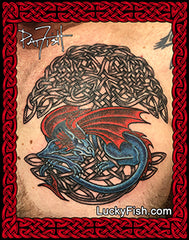 Protector Dragon Tattoo Design color with LuckyFish branding