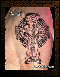 Rose Warrior Knight Cross Tattoo Design