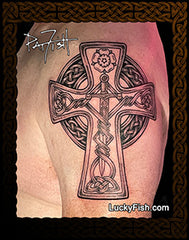 Rose Warrior Knight Cross Tattoo Design