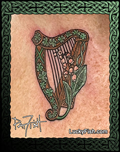 Lily of the Valley Irish Harp Celtic Tattoo Design