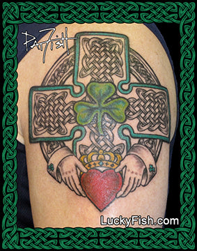 Claddagh Shamrock Cross Celtic Tattoo Design