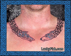 Celtic Torc Necklace Tattoo with Dog and Wolf End Caps