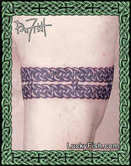 Double Diamond Knot Anklet Celtic Tattoo Design on arm with LuckyFish branding