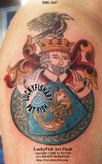 Raven King of Fish Heraldic Tattoo Design 1