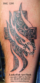 Flaming Memorial Cross Celtic Tattoo Design 1