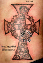 Shamrock Vine Cross Tattoo Design 1