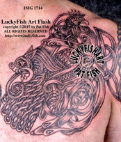 Celtic Tangle Peacock-Lion-Eel Tattoo Design 