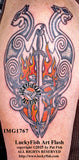 Flaming Celtic Sword Cats Tattoo Design 