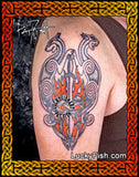 Flaming Sword Cats Celtic Tattoo Design 