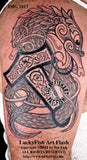 Nordic Thor's Hammer Dragon Viking Tattoo Design
