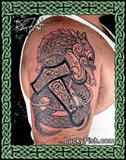 Viking Thor's Hammer Dragon Nordic Tattoo Design