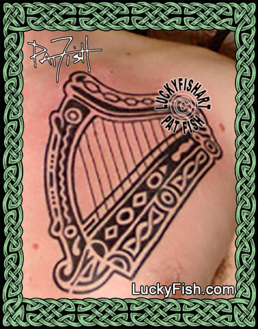 Tribal Irish Harp Celtic Tattoo Design