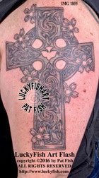 Cherry Blossom Cross Tattoo Design