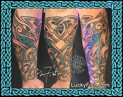 Viking Dragon Nordic Celtic Forearm Gauntlet Tattoo Design