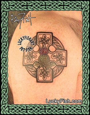 Scots thistle Celtic cross tattoo design