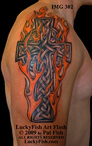 Flame of Faith Celtic Cross Tattoo Design