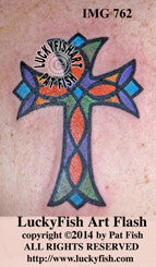 Stained Glass Cross Christian Tattoo Design 1