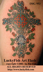Rose Vine Cross Celtic Tattoo Design 1